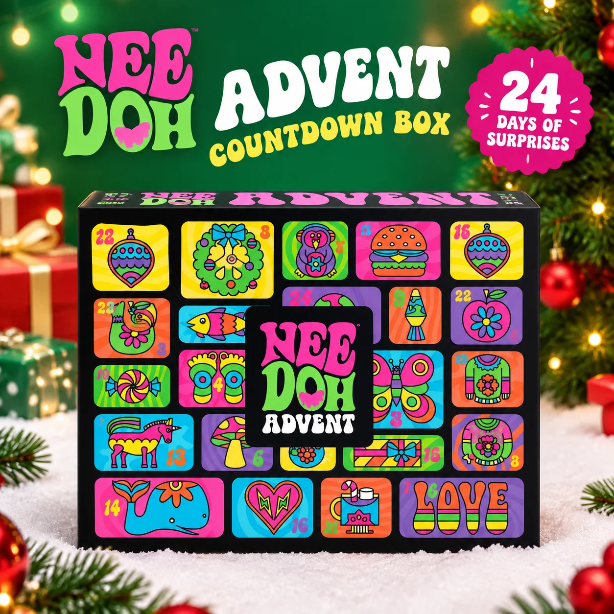 NeeDoh 2026 Advent Calendar,3D PVC Fidget Doll 24‑Day Christmas Countdown Surprise Box,Stress Relief Squeeze Toy,Holiday Gift
