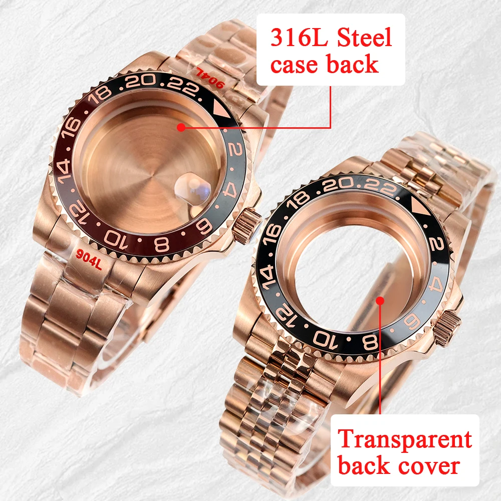 

Rose Gold NH35 for 40mm GMT Watch Case Fit Seiko NH34/NH35/NH36/NH38 Movement Waterproof Jubilee/Oyster Watchband Watch Parts