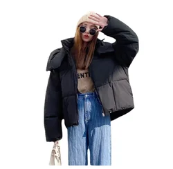 2022 Winter New Korean Puffy Hooded Bread Short Cotton Clothes Women Thick Loose Small Short Coat Women