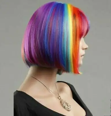 Perruques Bob arc-en-ciel avec frange pour filles, perruque de bébé courte droite, perruques de costume mignonnes, perruques de cheveux synthétiques
