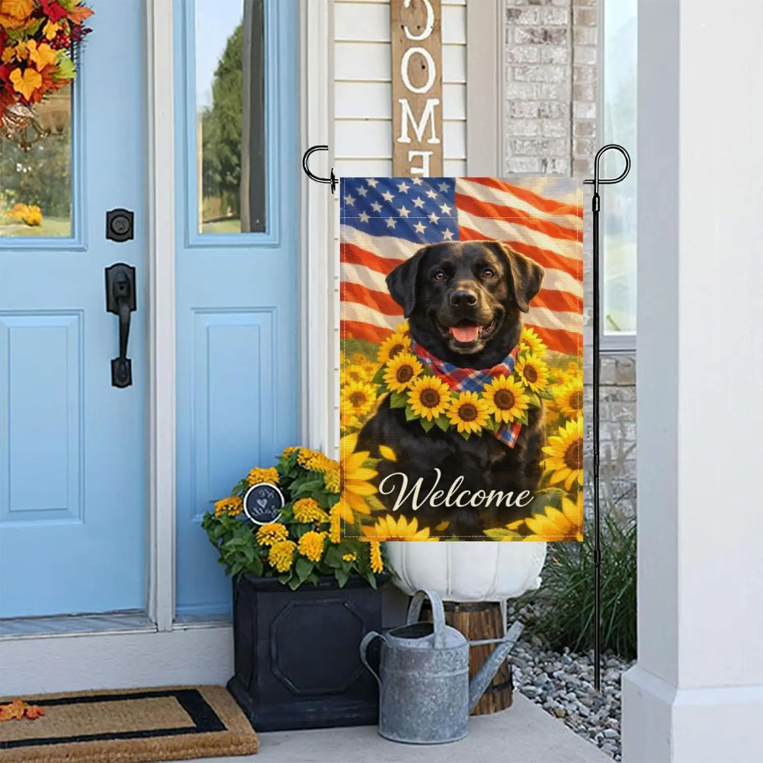 Fun Black Labrador Retriever Sunflower Garden Flag 12x18Inch,American Flag Patriotic Welcome Dog Outdoor Yard Cute Animal Sp AAS