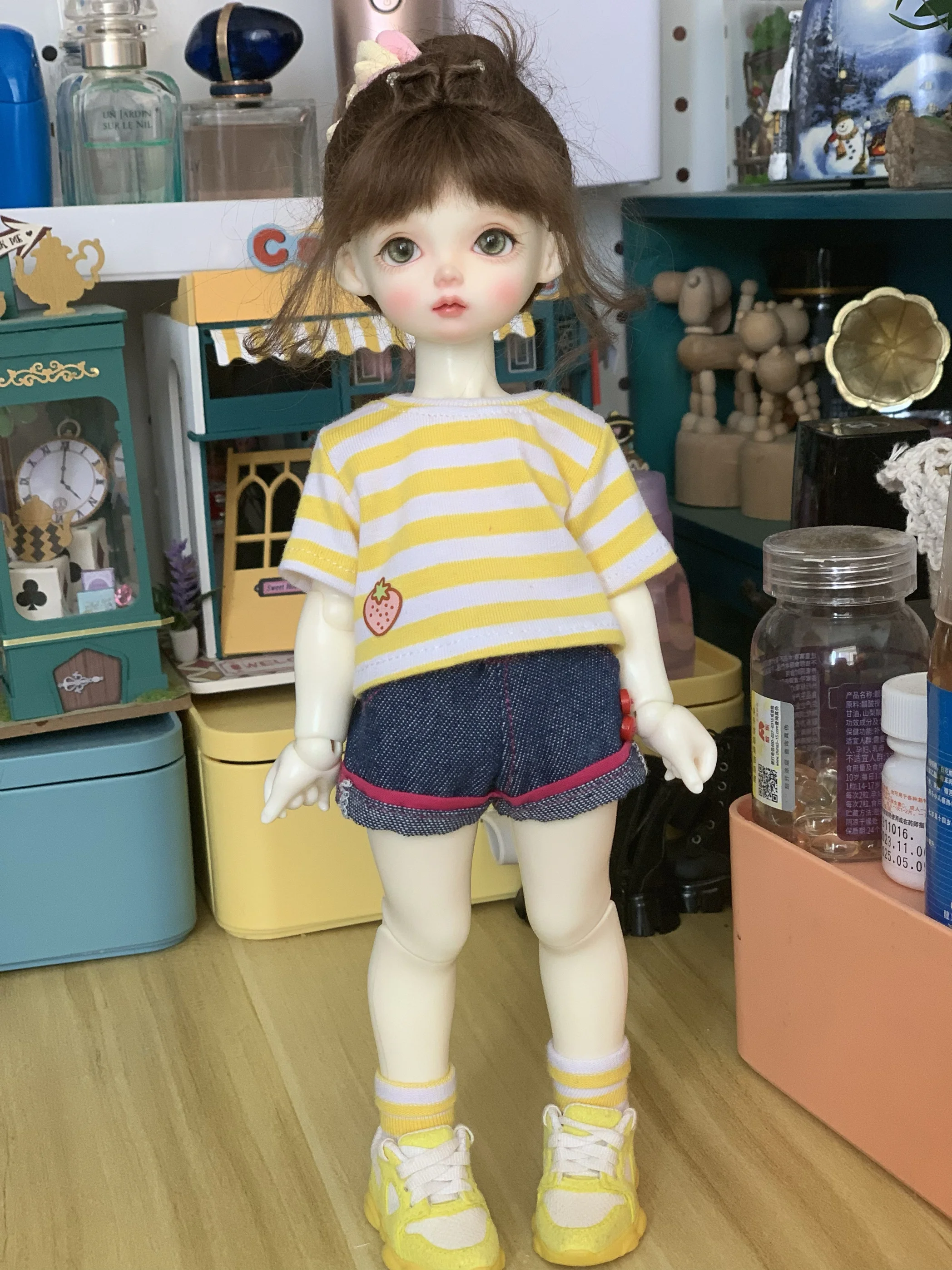 BJD doll clothes suitable for 1/4 1/5 1/6 size cute doll clothes striped shorts set doll accessories (3 points)