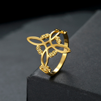 Stainless steel women's retro witch knot ring hollowed out Celtic knot amulet good luck symbol couple jewelry holiday gift