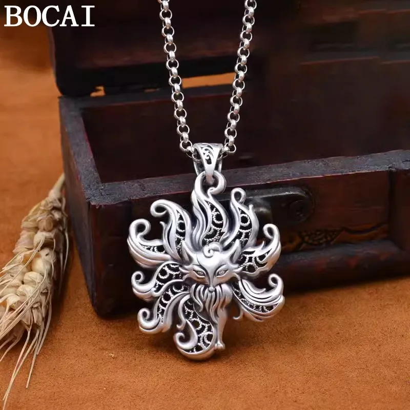 BOCAI S999 Sterling Silver Pendants for Women New Fashion Hollow Argentum Wires Fox of  Nine-tailed Punk  Jewelry Wholesale