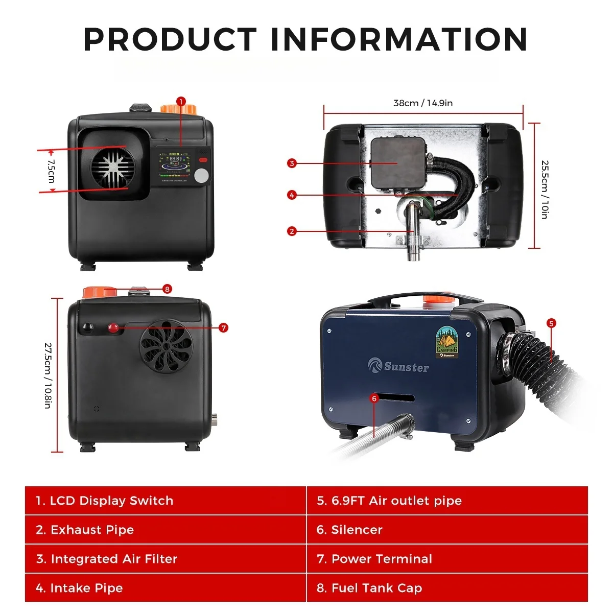 8KW 12V/24V/110-240V Ultra-Leiser Diesel-Luftheizer mit Bluetooth & LCD-Monitor, Standheizung für Auto, Wohnmobil, Zuhause, Camper und Zelt – Detail 13