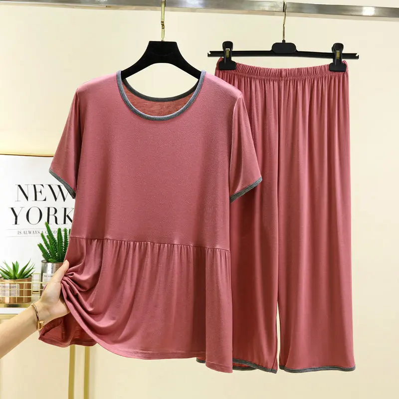 Conjuntos De Pijama New Modal Sleepwear Women Casual Short Sleeve Capri Pants Set Casual Ladies Pajamas Home Wear Clothes