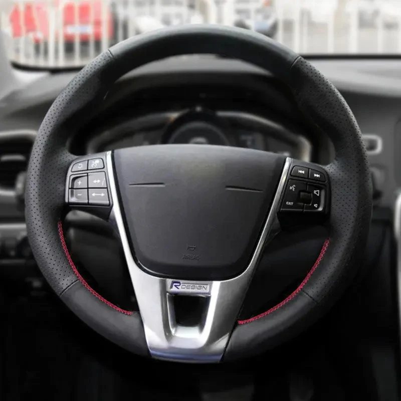 Braids on Steering Wheel For Volvo V40 XC60 S60 LV60 S80L Car Steering Wheel Hand Stitched Perforated Microfiber Leather Cover