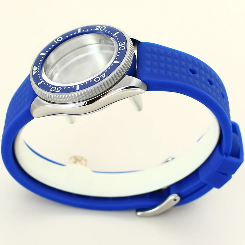 Silver 38mm Sterile Watch Case Modified Parts Rubber Strap For Seiko Nh35 Nh36 Nh38 Movement 28.5MM-29MMDial Sapphire Waterproof