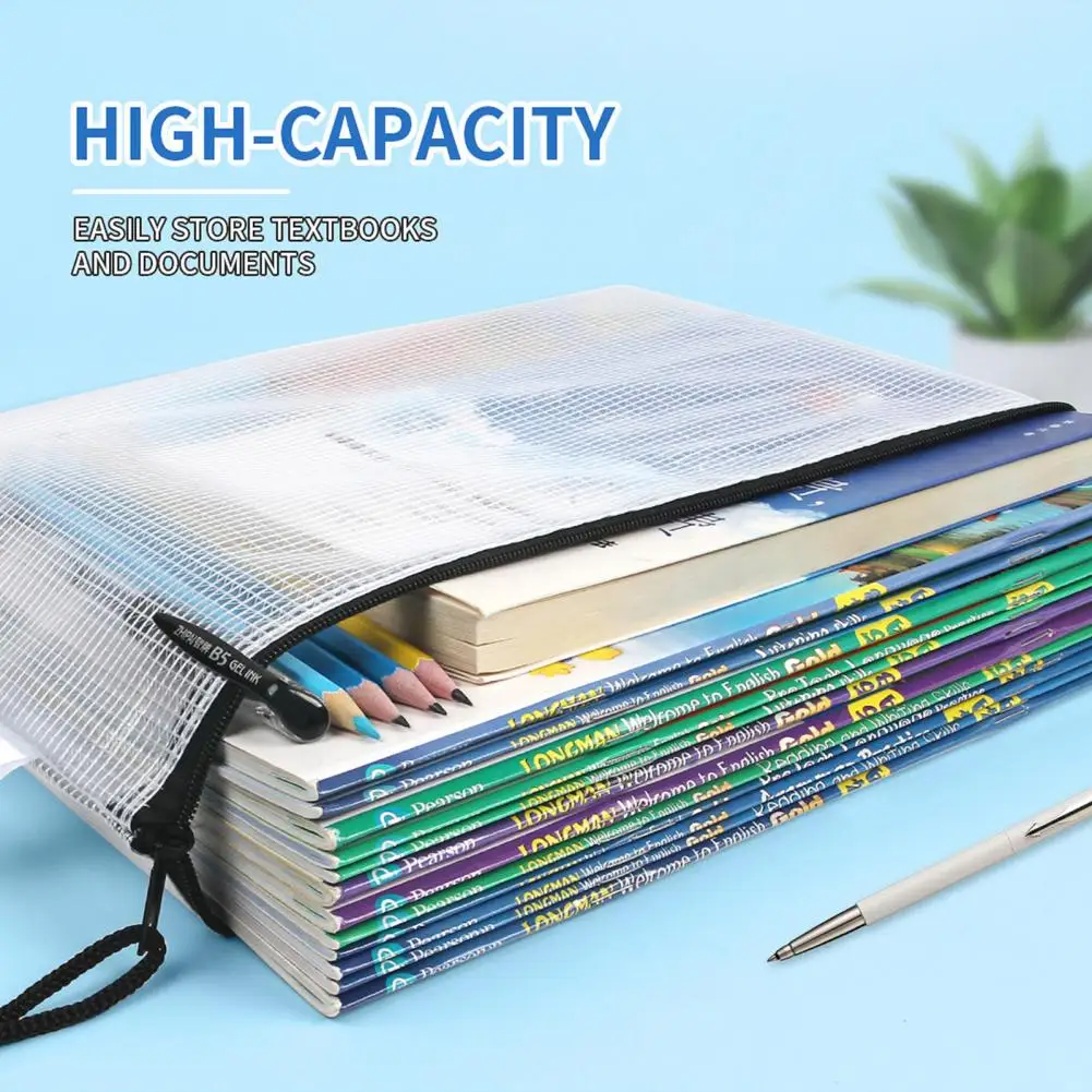 12Pcs File Holder File Bag Waterproof Zipper Pouch Transparent Mesh Pouch Document Bag File Folders School Office Supplies