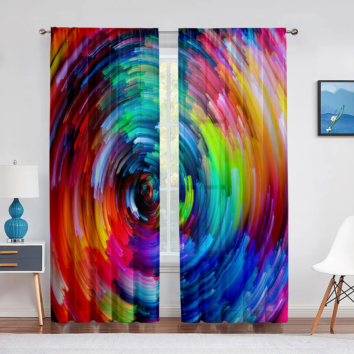 Psychedelic Multi Colour and Trippy Art Curtain for Living Room Bedroom Decor Cloth Curtains Room Kitchen Window Treatment 2pcs