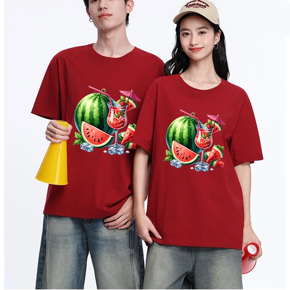 Watermelon Cocktail Printed T Shirt Breathable Fabric S-3XL Personalized Custom Casual Short Sleeve Tee Aesthetic Graphic Top Un