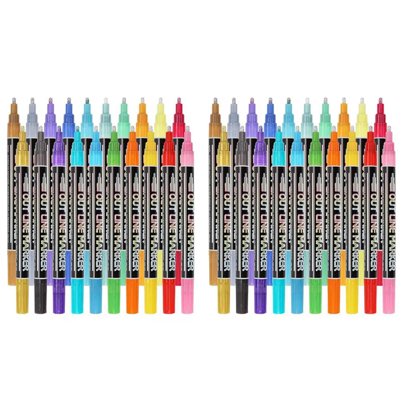 

2 мерцающих маркера, контур Doodle Dazzles, 20 цветов, набор блестящих ручек с двойной линией металлик, супер ослепители