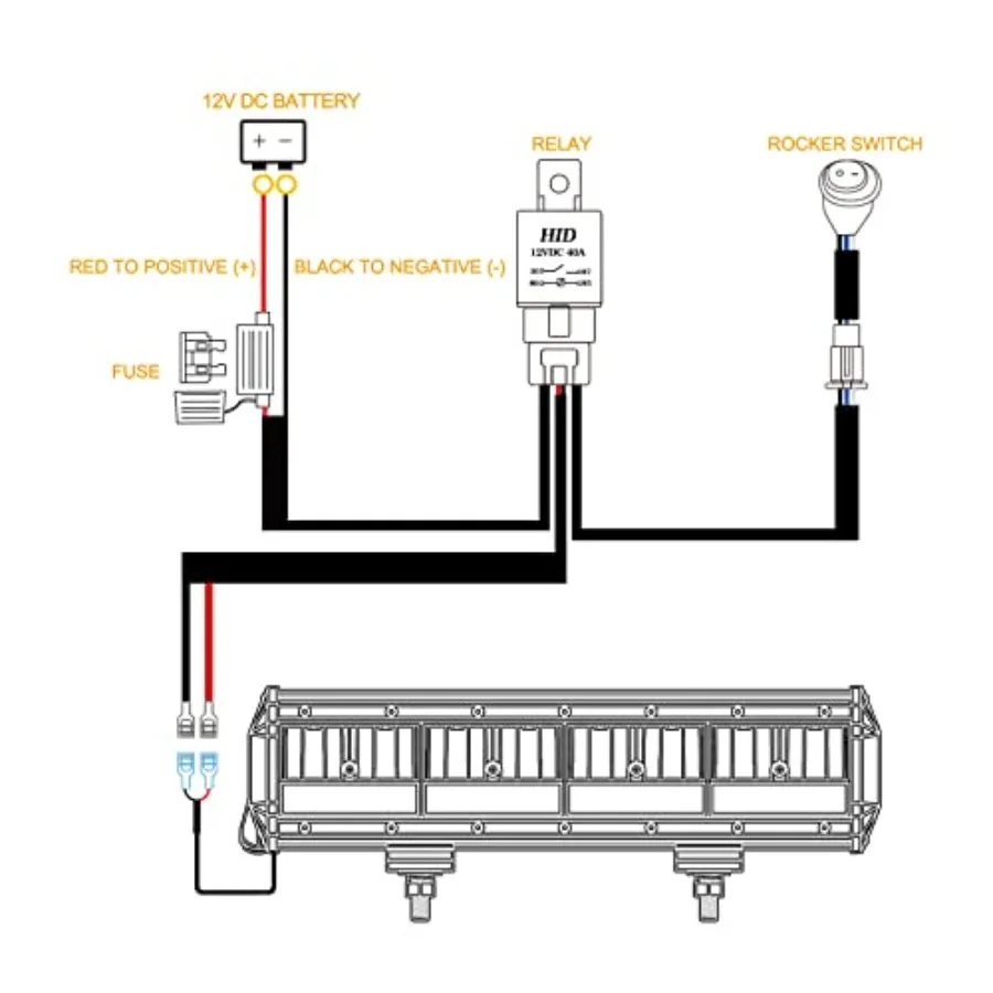 Wiring Harness 1 Lead, Heavy Duty 12V Rocker Switch Nylon Wiring Harness Kit for Led Work Light Bar Fog Lights Driving Lights O