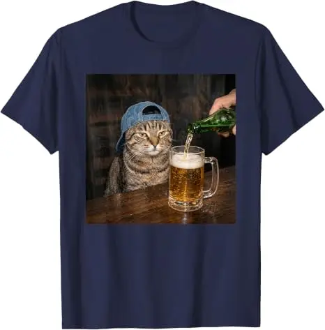 Lustiges Katzen-Biertrinken-Hemd mit Grafik „Unbeeindruckter Tabby“ – Y2k Katzen-Papa, betrunken in Bar/Nachtclub – Humorvolle Kleidung – Detail 17