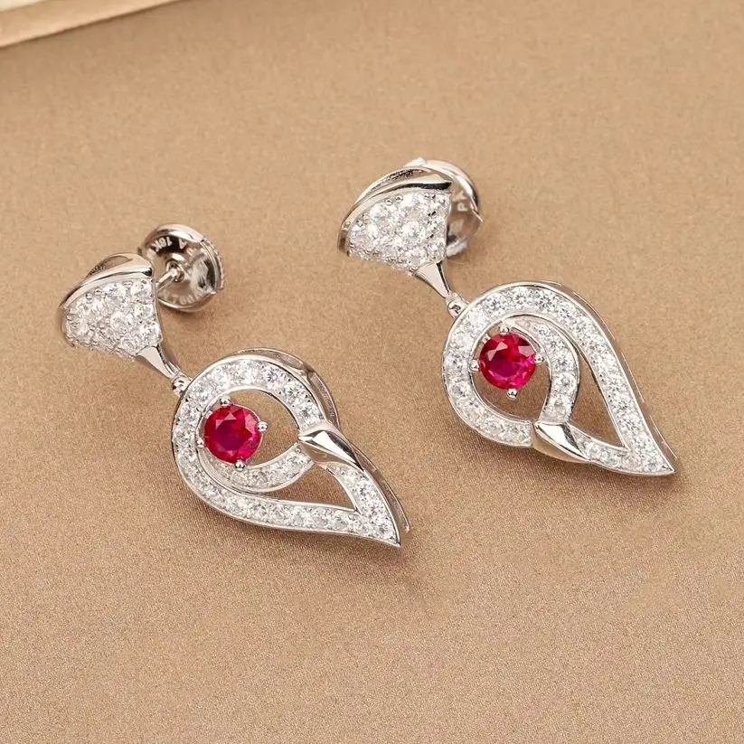 

Fine Designer Brand 925 Silver Red Gemstone Earrings Woman Top Quality Luxury Jewelry Trend