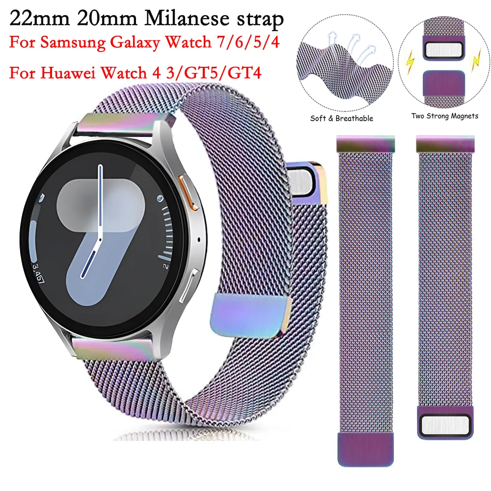 

22mm 20mm Milanese Strap for Samsung Galaxy Watch 7/6/5/4/3 40mm 44mm Magnetic Stainless Steel Band for Huawei Watch 4 3/GT5/GT4