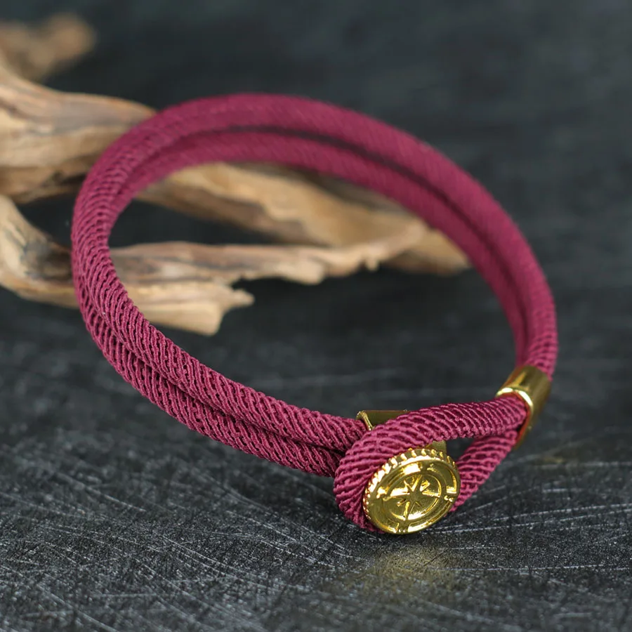 Nautical Rope Bracelet for Men Threaded Nylon Cord Compass Wrap Bangle with Gold Color Easy-Hook Surfing Sailor Jewelry Gift view 6