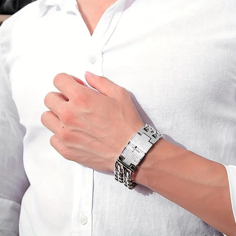 Stylish Men\'s Stainless Steel Cuban Chain Bracelet - Punk Fashion Accessory