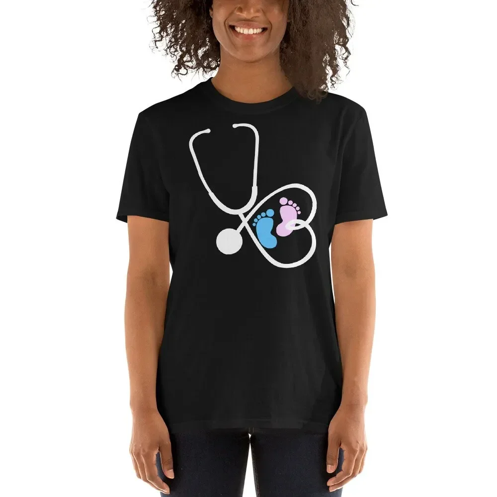 

Womens Obstetric Nurse Baby Feet Stethoscope Neonatal Nicu Clothes T Shirtwomens