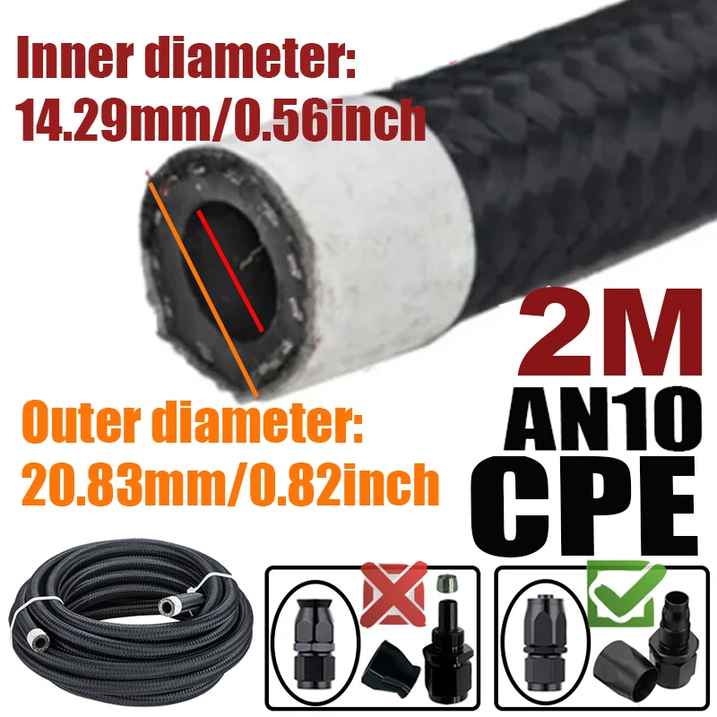 0.5M/1M/1.5M/2M 4an 6an 8an 10an 12an Brandstof Slang Olie Gas Koeler Lijn Buis Buis Nylon Roestvrij Staal Gevlochten Binnenkant Cpe Rubber