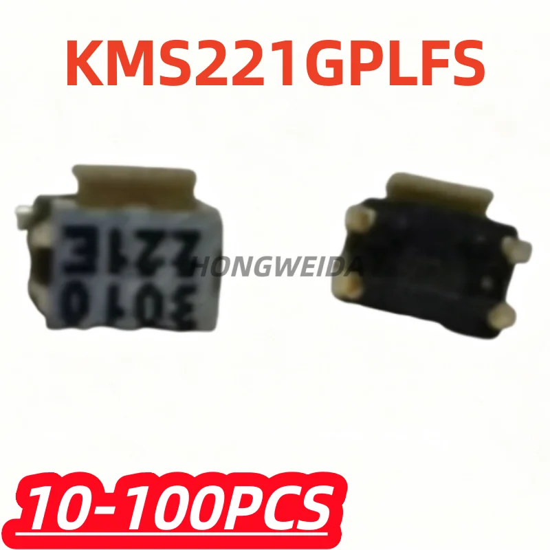 10-100Pcs/Lot 100% New KMS221GPLFS KMS221 Flat Head Turtle Light Touch Side Button Switch Patch 4 Feet Original