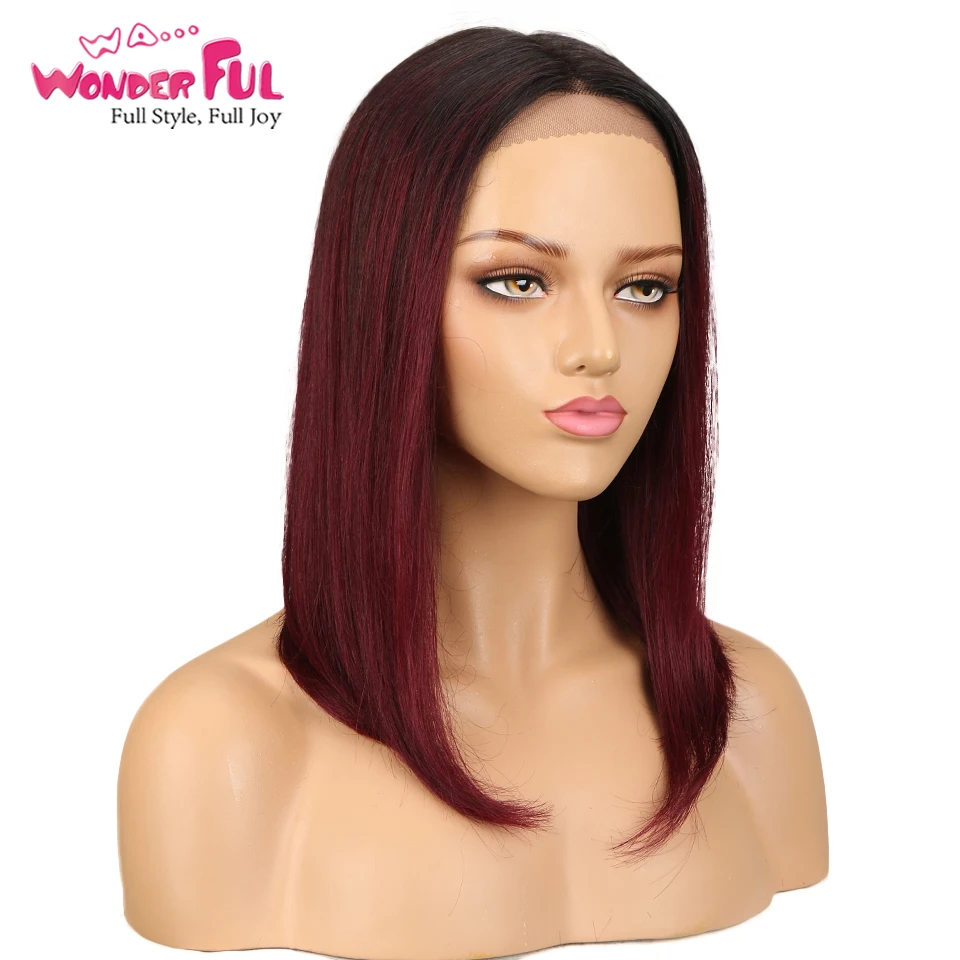 Red Woderful 99J# Straight Human Hair Wigs Lace Frontal Wig Natural  Brazilian Remy Hair Wigs 1B# Rebecca Wig For Black Women