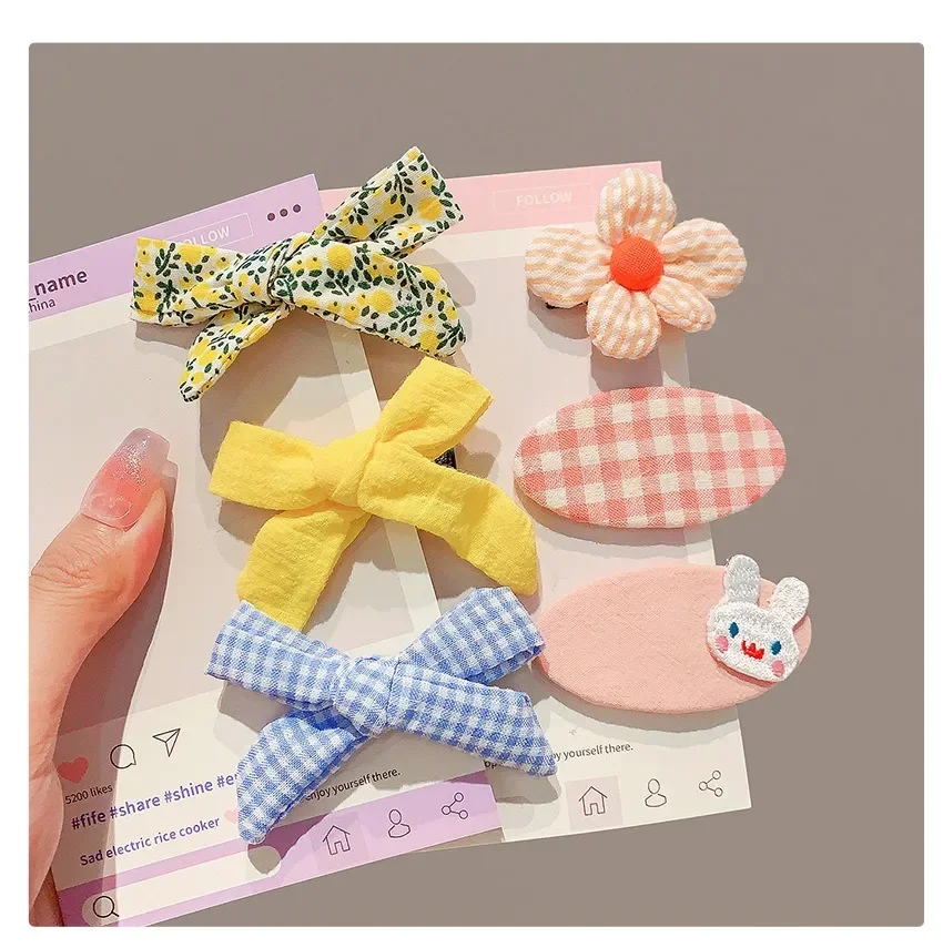 Koreanischer Stil Ländliche Kinder-Haarspangen-Set, Niedliche Gingham-Blumen-Schleifen, Schonende Haarclips für Kleinkinder, Mädchen-Haaraccessoires – Detail 4