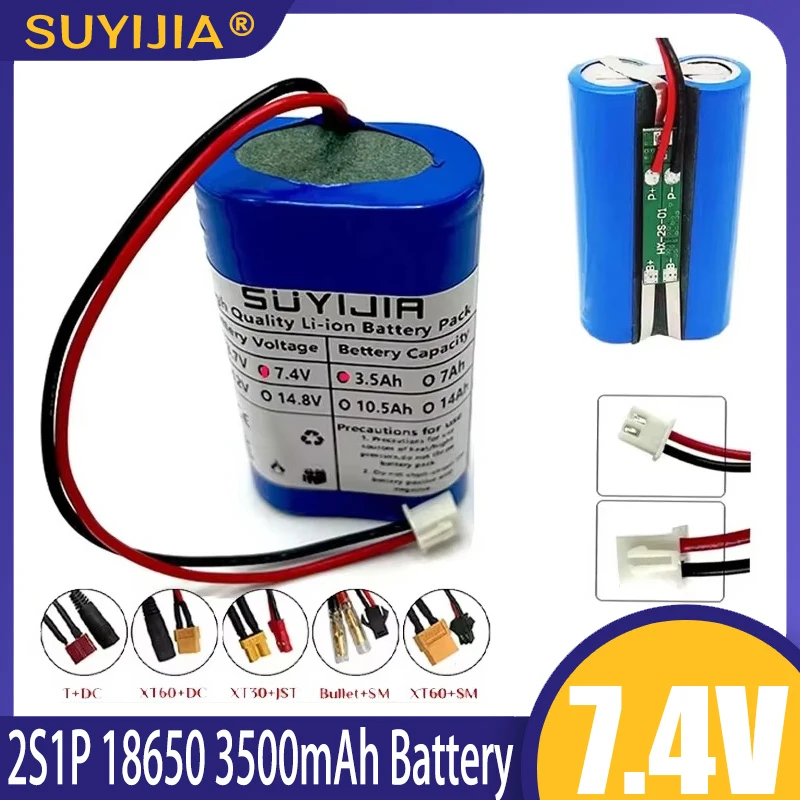 New 7.4V Lithium Battery Pack 2S1P 18650 3500mAh Rechargeable Batteries for Power Tools Toys Speakers LED Lighting Built-in BMS