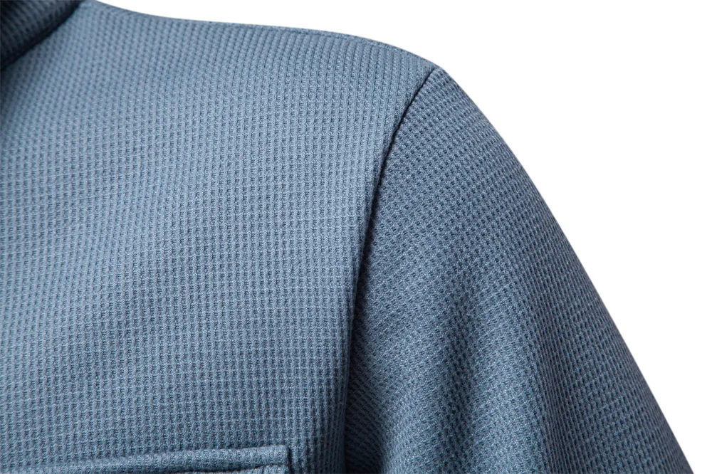 Autumn Winter Fleece Waffle Lapel Zip-Up Jacket Men's Pocket Casual Outerwear