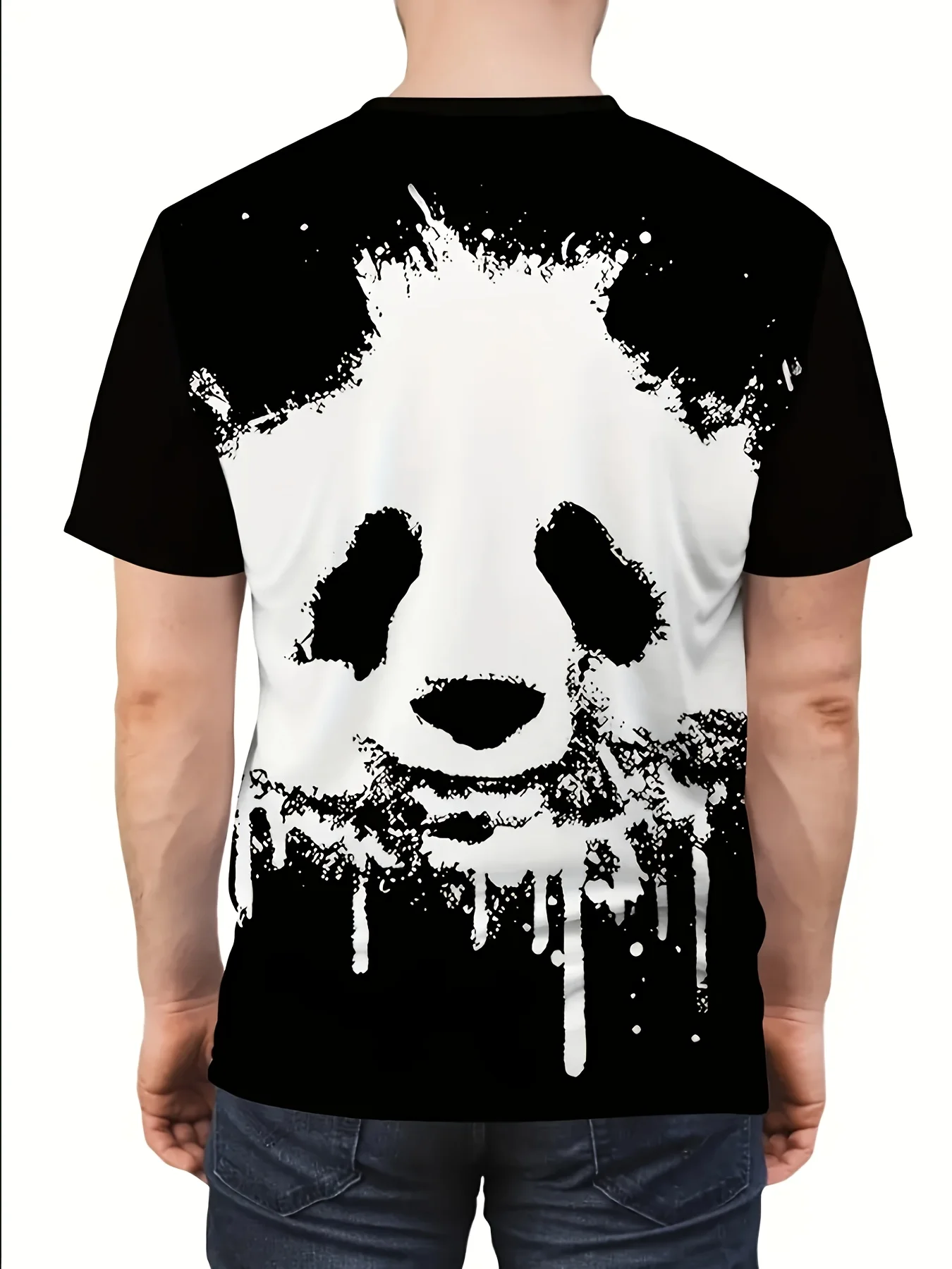 Men's Panda 3D Graphic Tee - Casual Crew Neck Short Sleeve T-Shirt, Breathable Polyester, Perfect for Summer & Casual Attire
