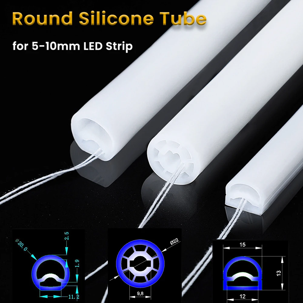 

Гибкая силиконовая трубка Glow 270. ° 360 ° Крышка светодиодной ленты для WS2812 WS2811 5-10 мм IP67 Водонепроницаемый круглый диффузионный рукав