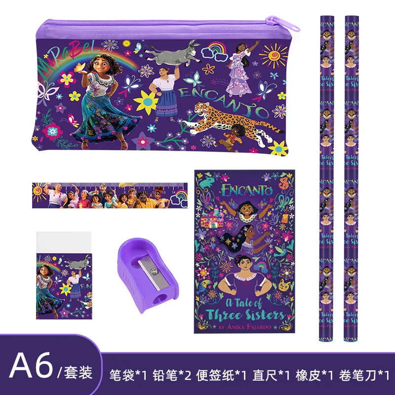 Anime Disney Encanto Girls Stationery Set Bags Children\'s Cartoon Student Pencil Box Stationery Set Figure Toys Gifts