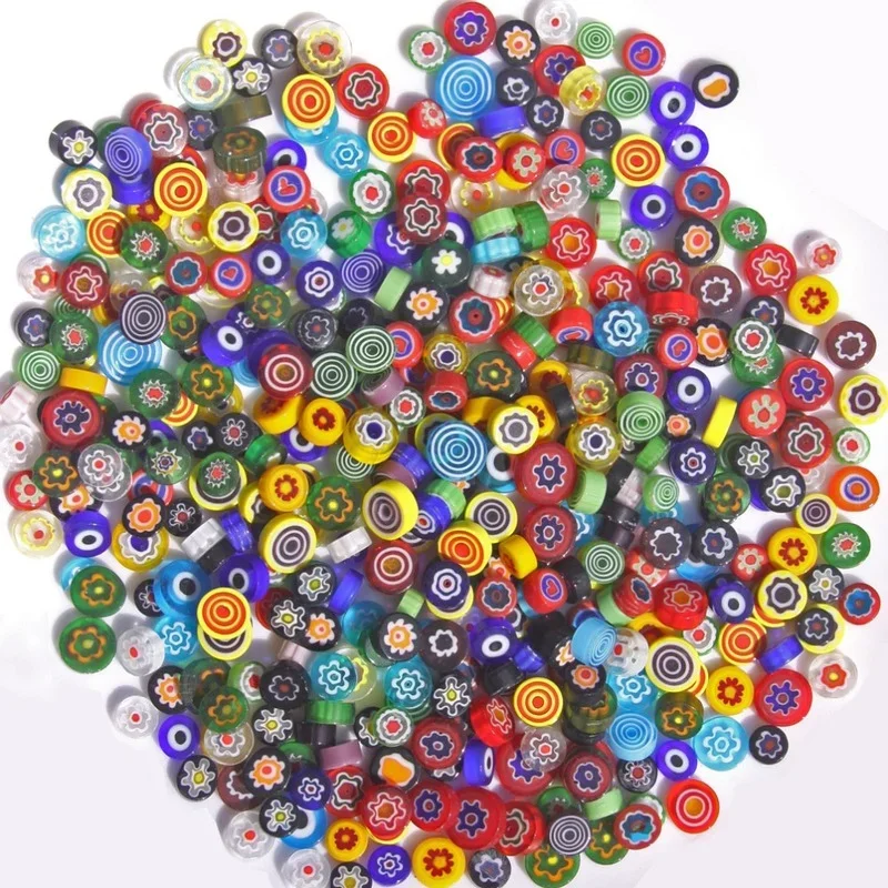 50g/1.76oz(Approx 52pcs) Colorful Millefiori Glass Beads Mosaic Tiles Thousand Flower Beads Cylinder Shape DIY Crafts Material