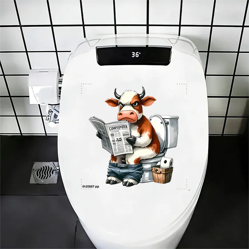 1Pc Fun Toilet Wall Sticker, Quirky Cow Reading Newspaper Design, 2D Flat Printed Self-Adhesive Decorative Sticker, Suitable for Toilet Seats, Bathroom Glass, Washbasins, Refrigerators, Wardrobe Doors, and Wall Decals, Fun and Attractive Stickers That Create a Lively Bathroom Atmosphere, a Fun and Heartwarming Gift for Family, Friends, and Colleagues