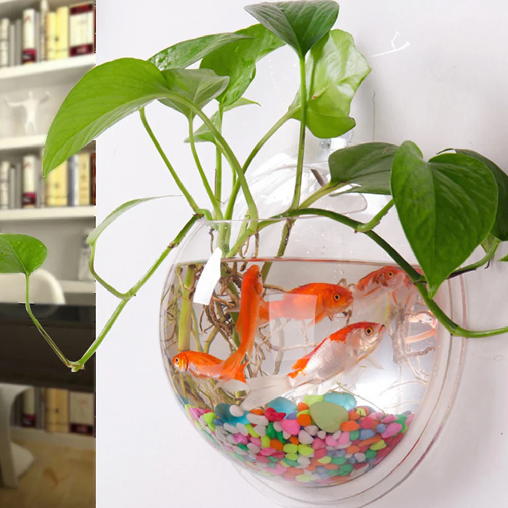 Wall-mounted Vase Fish Bowl Tank Wall-hanging Acrylic Plant Pot Clear Round Planter Flower Decoration Tanks