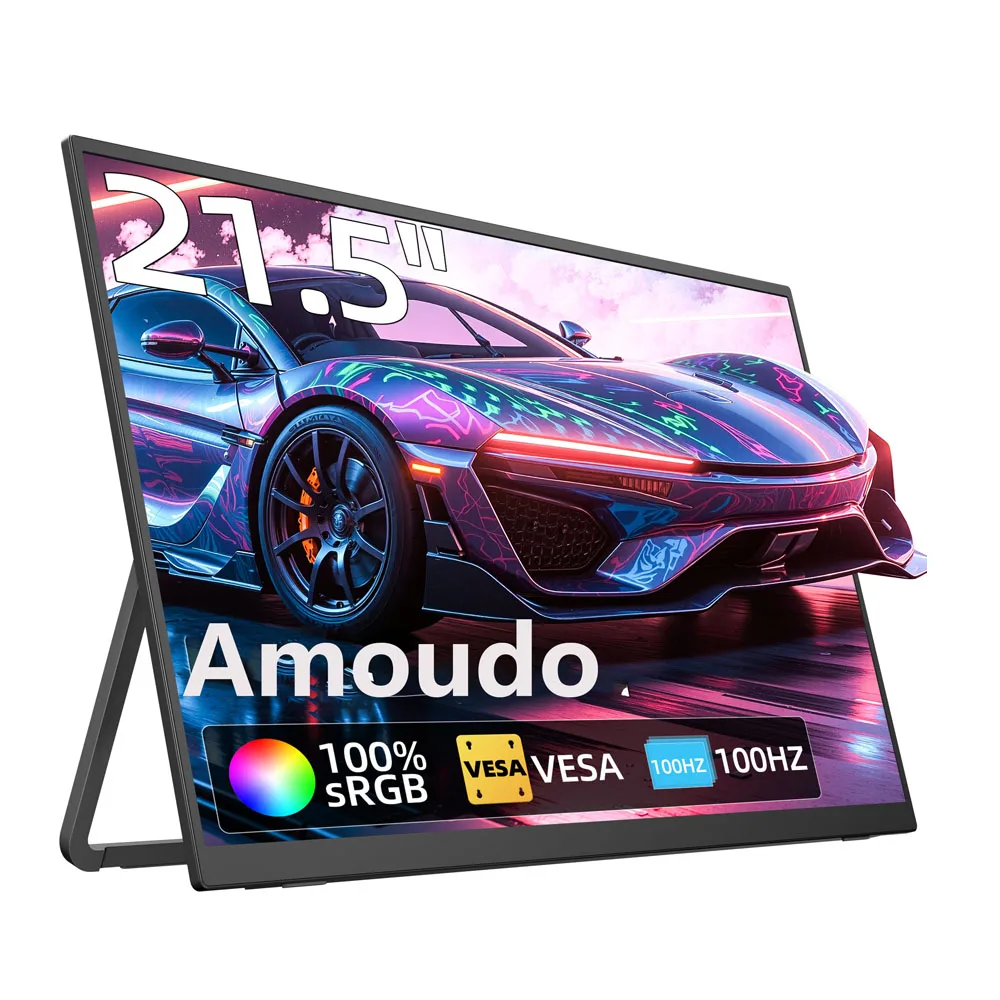 Moniteur portable Amoudo 21,5 pouces 1080P 100Hz compatible VESA, moniteur portable grand écran