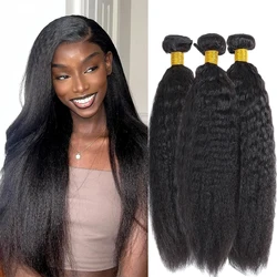 12A Kinky Straight Bundles 100% Virgin Human Hair Extensions For Women 1/3/4 PCS Peruvian Yaki Straight Hair Weave Thick Natural