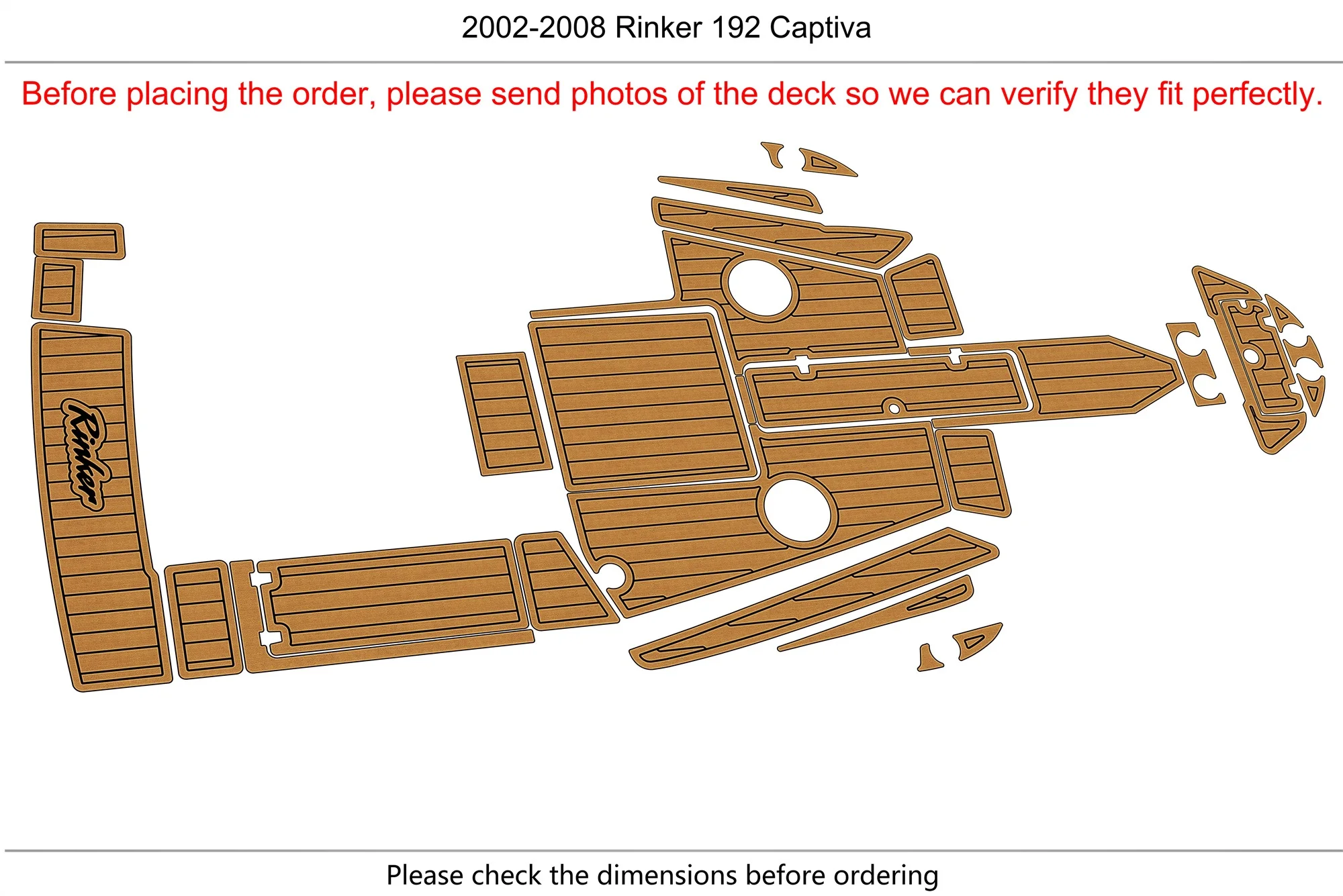 For 2002-2008 Rinker 192 Captiva Anti-Skid EVA Foam Faux Teak Self-Adhesive Boat Decking Pad Cockpit Durable Marine Floor
