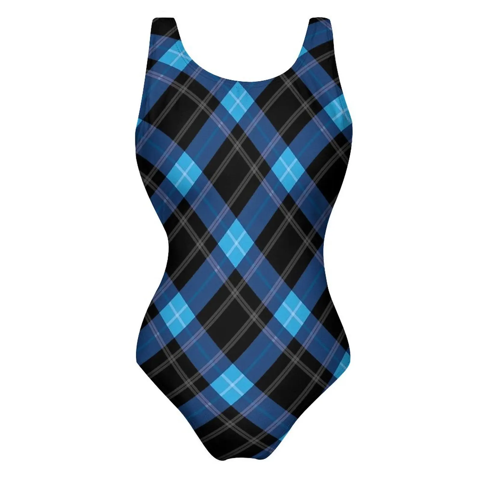 

Blue Plaid Swimsuit Classic Lines Print Push Up Swimwear One Piece Surfing Monokini Swimsuits Sexy Graphic Beachwear Plus Size