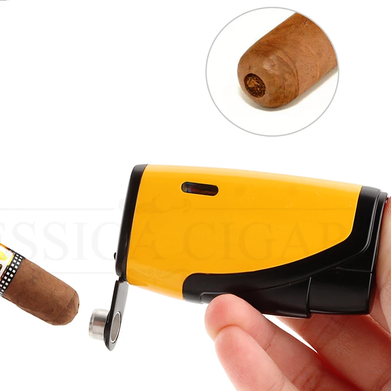 Metal Cigar Lighter 2 Jet Torch Lighter Butane Gas Lighters Windproof Cigarette Lighters W/ Cigar Cutter