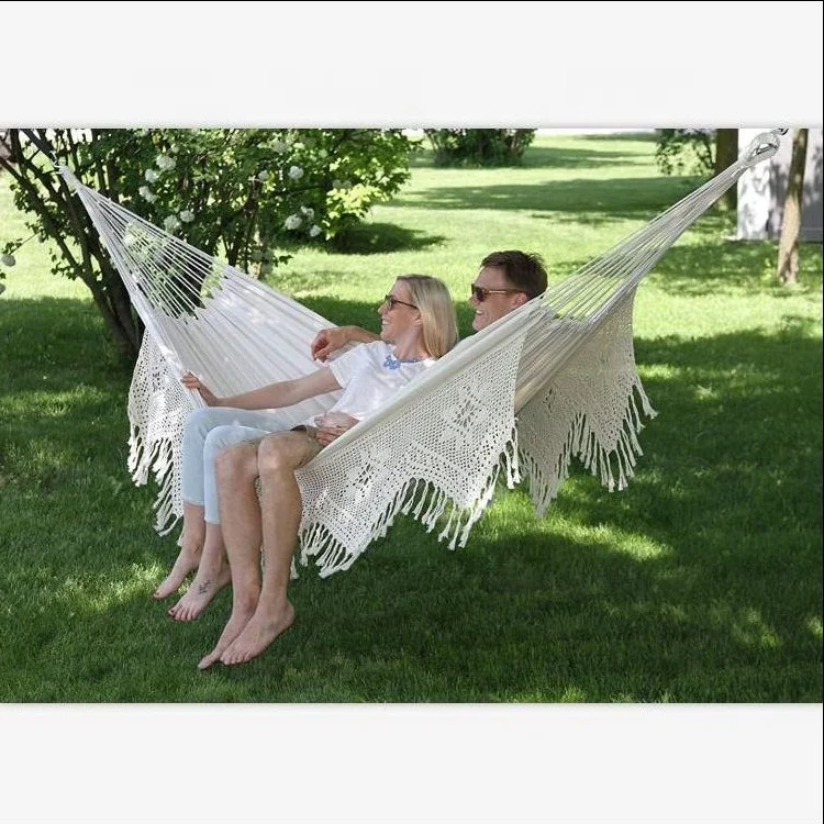 BODI Handmade Boho Luxury Brazilian Deluxe Double Hammock Custom Linen Cotton Camping Outdoor  with Macrame Beach Swing