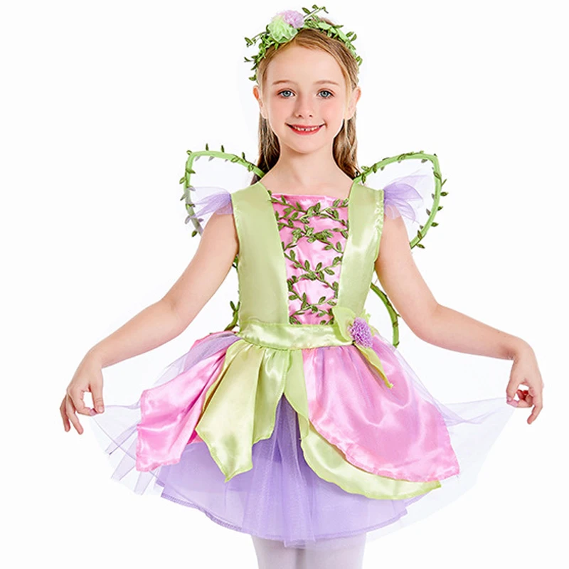 

Carnival Halloween Girl Cute Tinker Fairy Costume Forest Elves With Wing Roleplay Cosplay Birthday Fancy Party Dress