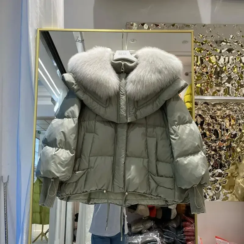 2025 Winter Women's Fox Fur Down Jacket Commuting Loose Warm Jacket