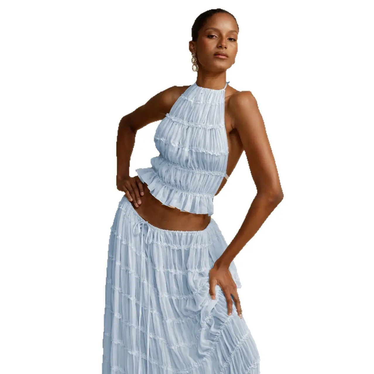 2025 ربيع وصيف موضة جديدة مثير عارية الذراعين الرسن الدانتيل سترة فستان طويل مجموعة #5