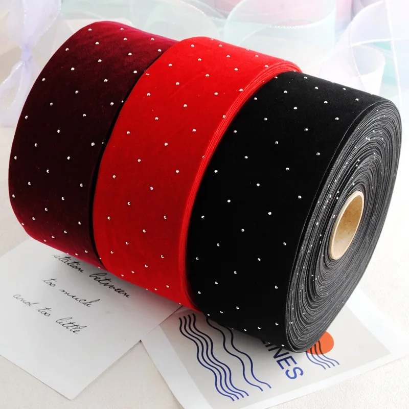 6cm 20 Meters Thick Velvet Diamond Ribbon Cloth Fabric Embroidery Beads Tape For DIY Hair Bow Wedding Decoration