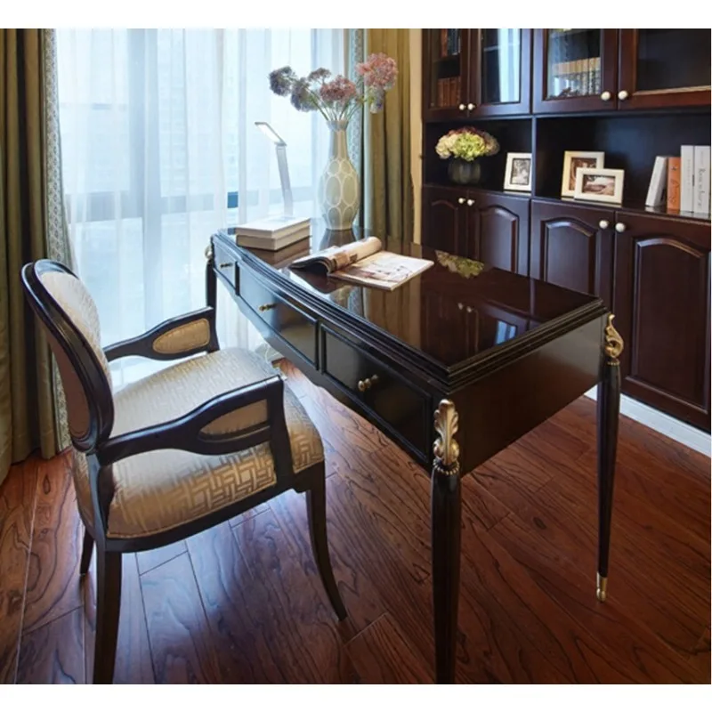 

Neoclassical desk All solid wood desk Villa brown writing desk Model room Household classic