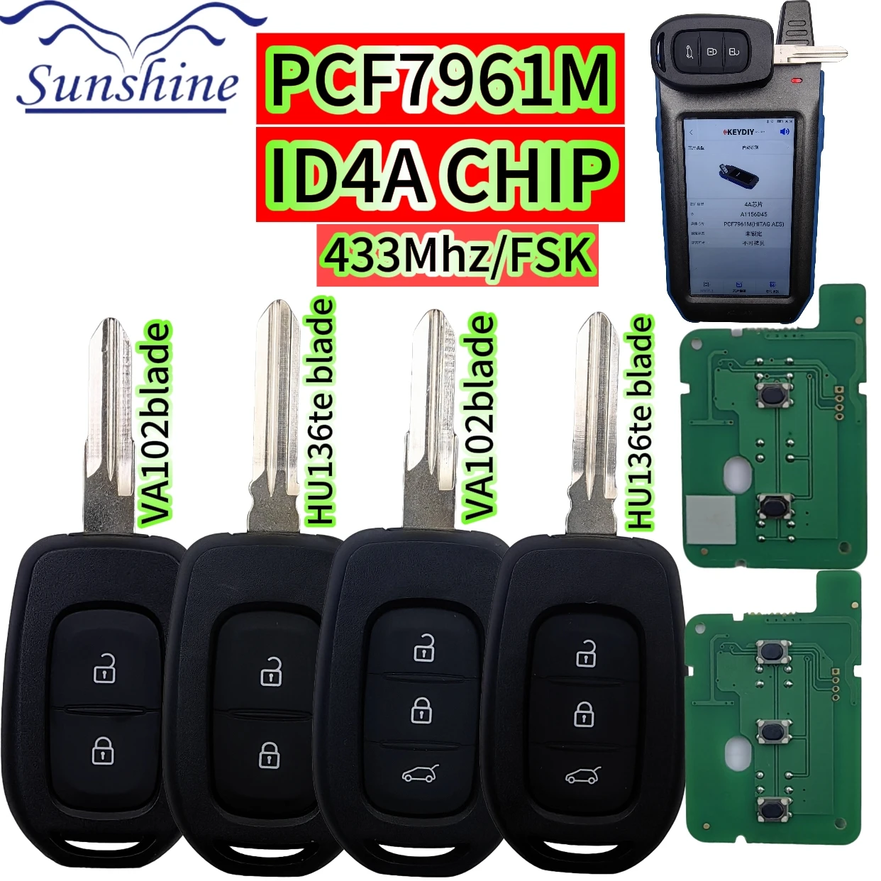 

For Remote Car Key PCF7961M 4A Chip 433mhz For Renault Dacia Logan Lodgy Dokker Duster Trafic Clio Master 2Buttons With VAC102