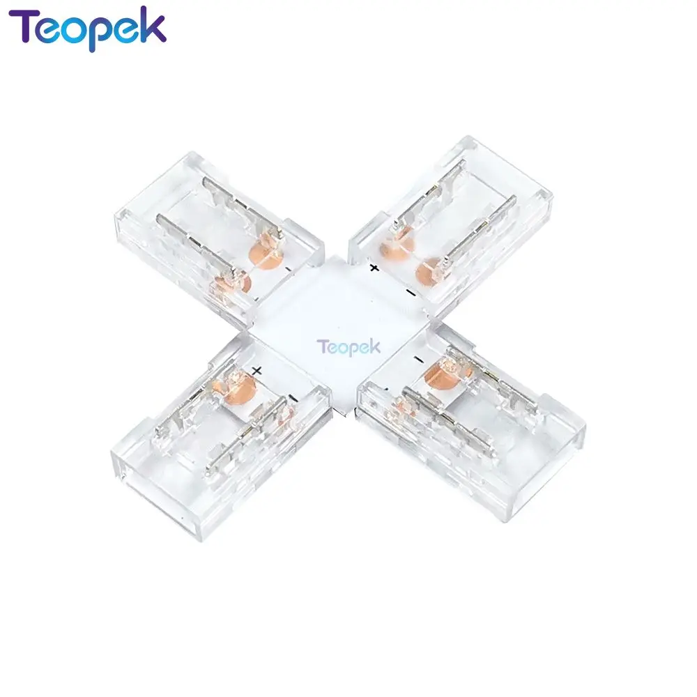 5pcs 8mm 10mm FOCB Connector 2 PIN L T X Shape Quick Splitter PCB Connector for 8mm 10mm PCB COB LED Strip No soldering