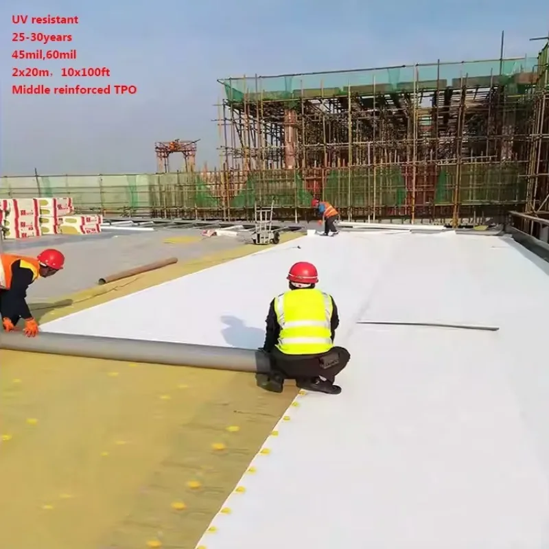 Hot Sale Roof Waterproofing 1.5mm 60 Mil TPO Roofing Membranes on Heat Insulation Layer for Flat Metal Roof-10x10cm Sample Link