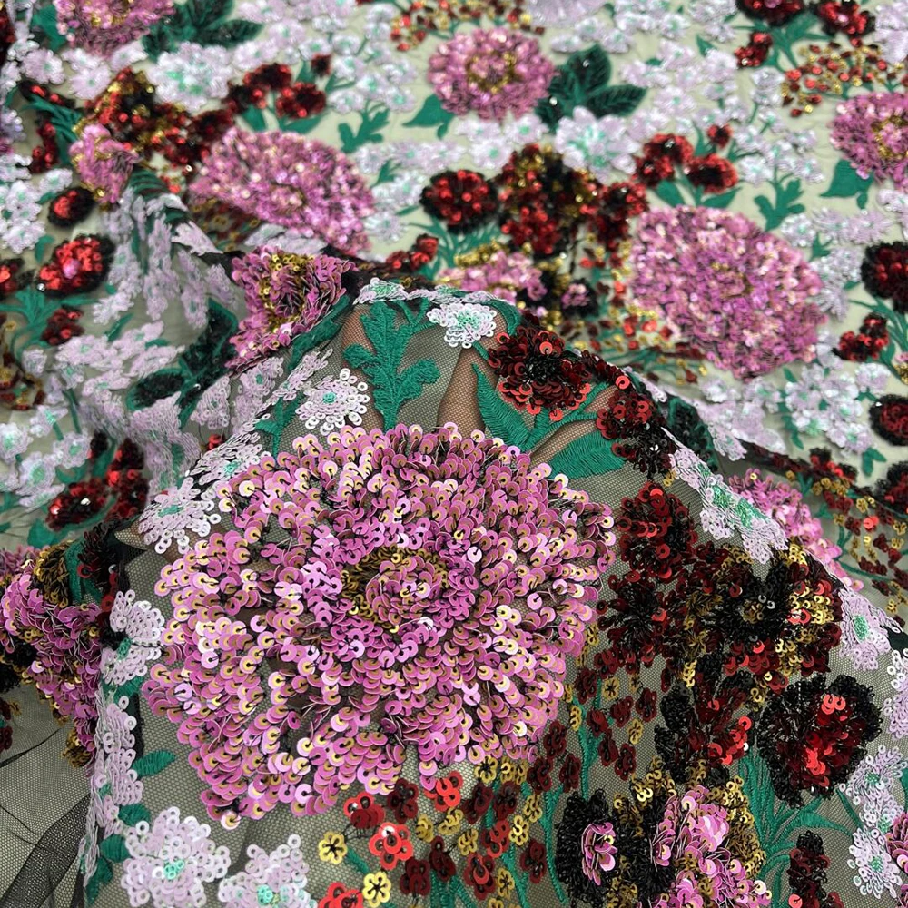 Purple Stereo Sequin Embroidery Heavy Luxury Lace Fabric Costume Designer Fabric Luggage Decorative Backcloth